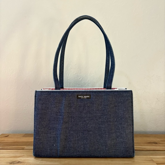 Vintage Kate Spade New York Denim Shoulder Bag – Made in USA – Gingham Lining - Picture 2 of 16